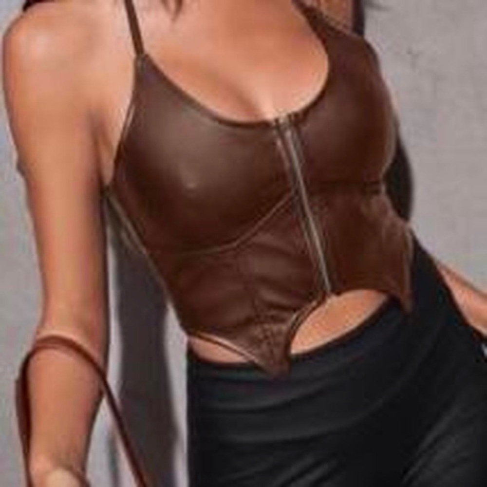 Brown letter halter top